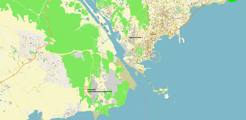 Panama Channel Area Map Vector City Plan High Detailed Street Map editable Adobe Illustrator in layers