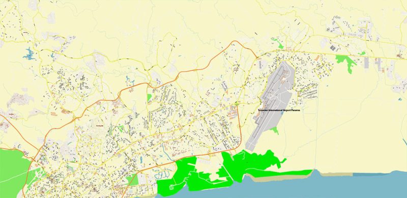 Panama Channel Area Map Vector City Plan High Detailed Street Map editable Adobe Illustrator in layers