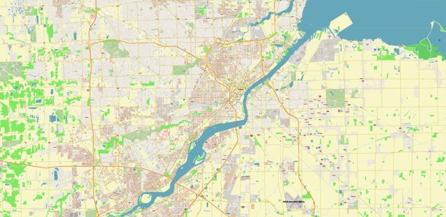 Toledo Ohio US Area Map Vector City Plan High Detailed Street Map