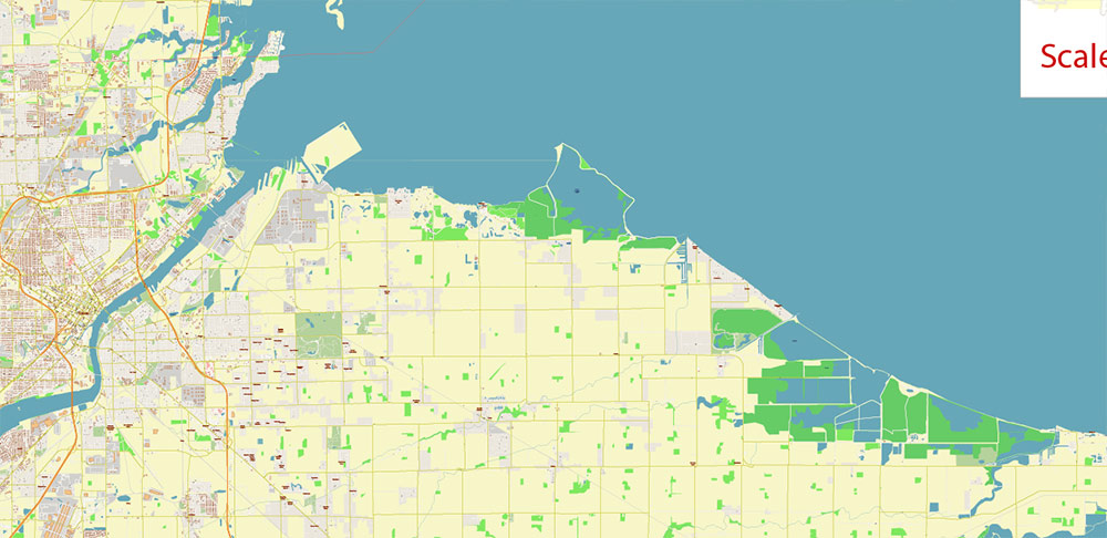 Toledo Ohio US Area Map Vector City Plan High Detailed Street Map editable Adobe Illustrator in layers