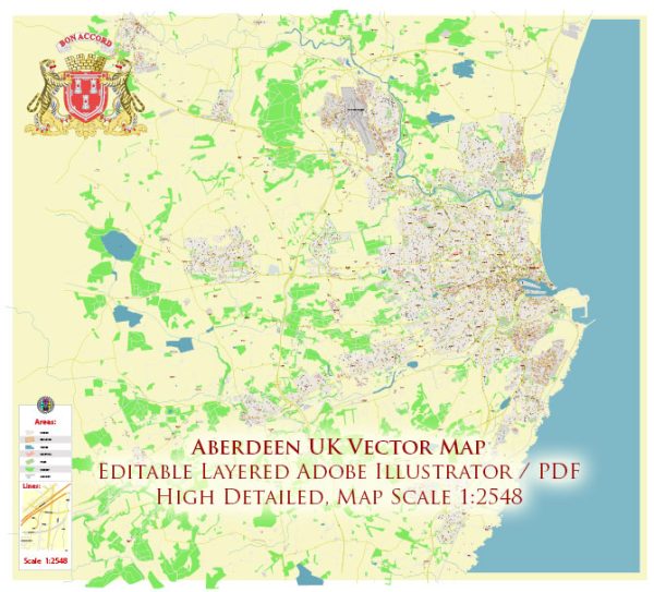 Aberdeen UK Map Vector City Plan High Detailed Street Map editable Adobe Illustrator in layers