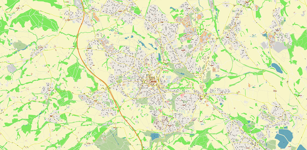 Barnsley UK PDF Vector Map: City Plan High Detailed Street Map editable Adobe PDF in layers