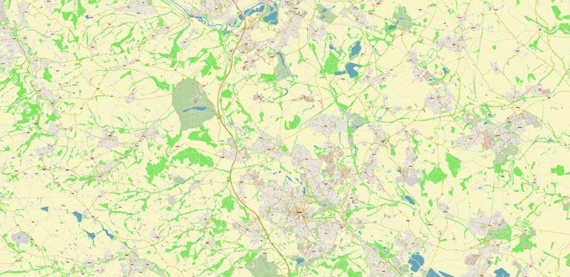 Barnsley UK Map Vector City Plan High Detailed Street Map editable Adobe Illustrator in layers