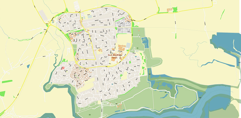 Basildon UK PDF Vector Map: City Plan High Detailed Street Map editable Adobe PDF in layers