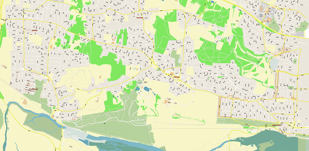 Basildon UK PDF Vector Map: City Plan High Detailed Street Map editable Adobe PDF in layers