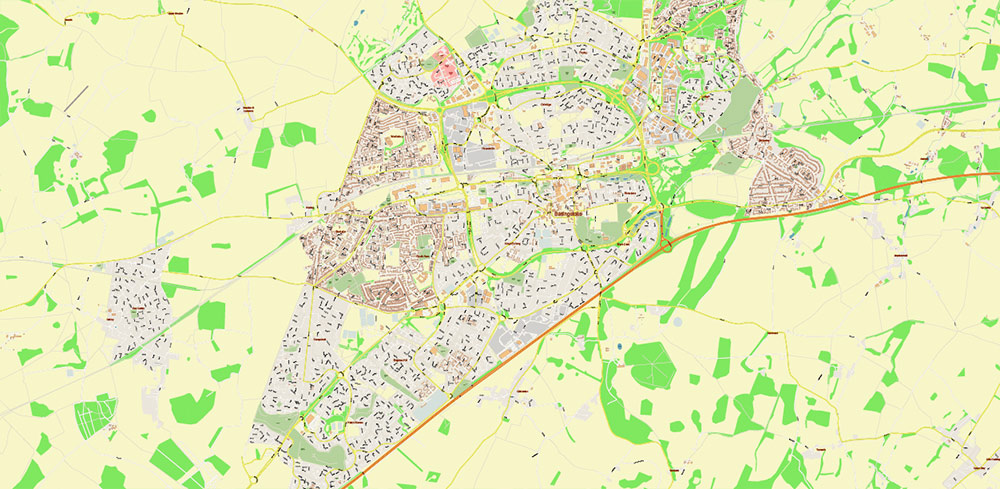 Basingstoke UK PDF Vector Map: City Plan High Detailed Street Map editable Adobe PDF in layers