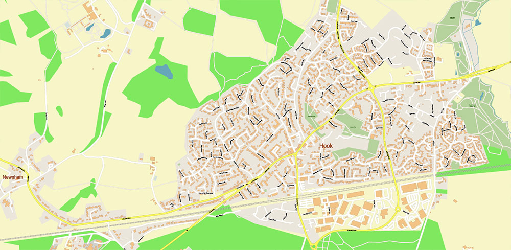 Basingstoke UK Map Vector City Plan High Detailed Street Map editable Adobe Illustrator in layers