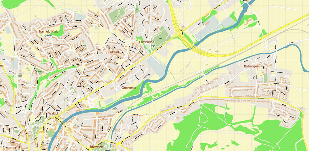 Bath UK PDF Vector Map: City Plan High Detailed Street Map editable Adobe PDF in layers