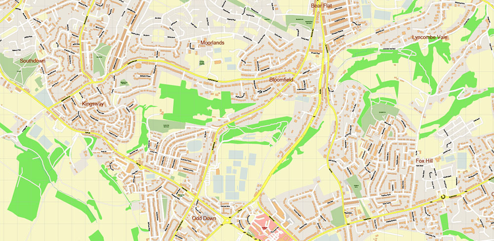 Bath UK Map Vector City Plan High Detailed Street Map editable Adobe Illustrator in layers