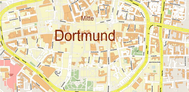 Dortmund Germany Map Vector City Plan High Detailed Street Map editable Adobe Illustrator in layers