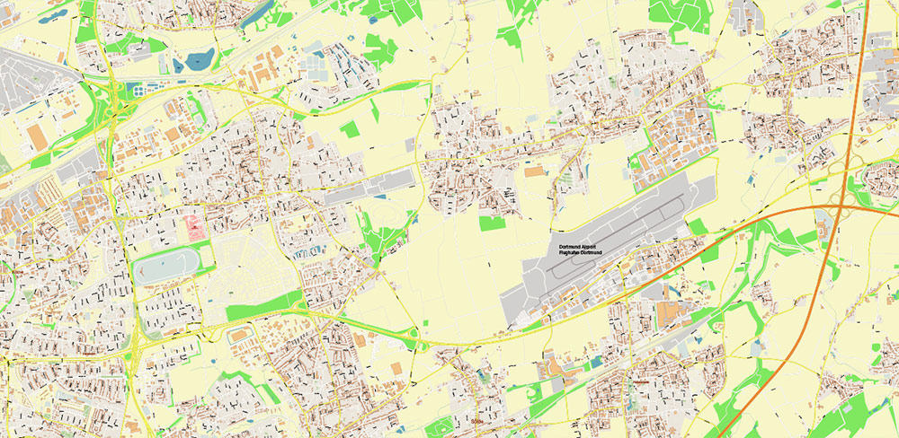 Dortmund Germany PDF Vector Map: City Plan High Detailed Street Map editable Adobe PDF in layers