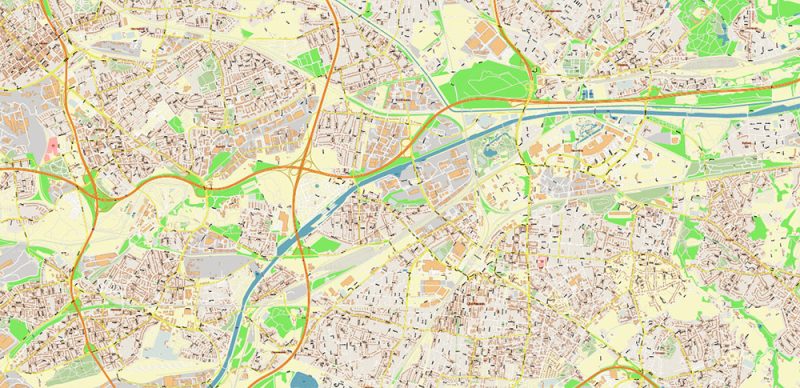 Duisburg Germany Map Vector City Plan High Detailed Street Map editable Adobe Illustrator in layers