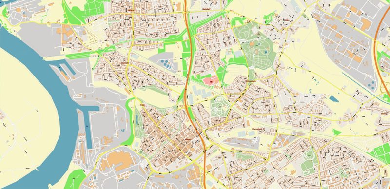 Duisburg Germany Map Vector City Plan High Detailed Street Map editable Adobe Illustrator in layers