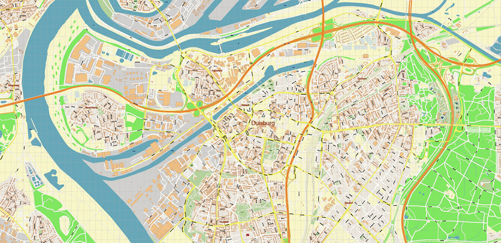 Duisburg Germany PDF Vector Map: City Plan High Detailed Street Map editable Adobe PDF in layers