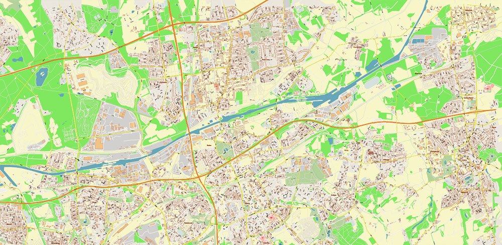 Essen + Bochum Germany Map Vector City Plan High Detailed Street Map editable Adobe Illustrator in layers