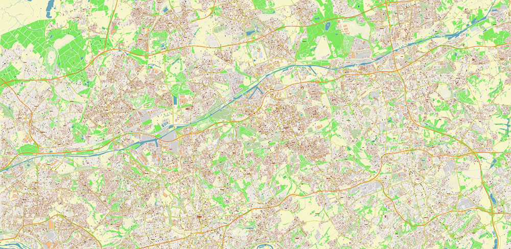 Essen + Bochum Germany Map Vector City Plan High Detailed Street Map editable Adobe Illustrator in layers