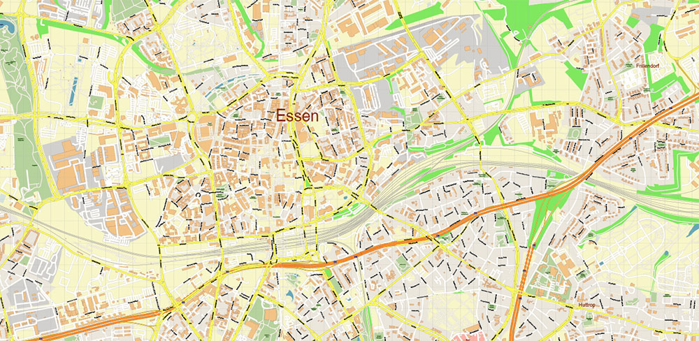 Essen + Bochum Germany PDF Vector Map: City Plan High Detailed Street Map editable Adobe PDF in layers