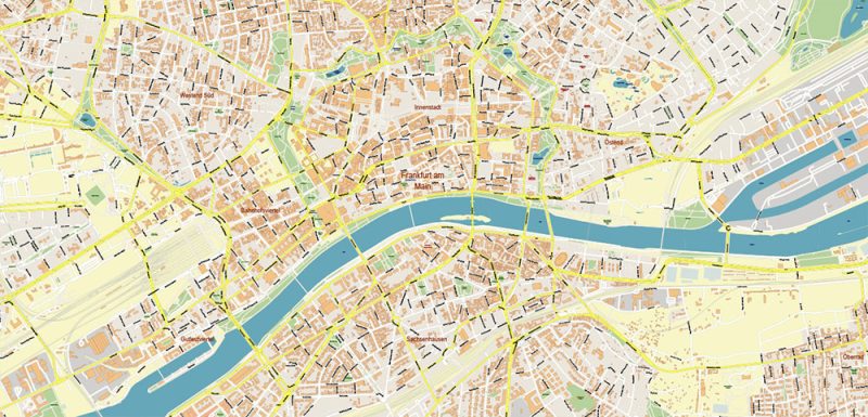 Frankfurt am Main Germany Map Vector City Plan High Detailed Street Map editable Adobe Illustrator in layers