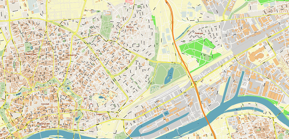 Frankfurt am Main Germany PDF Vector Map: City Plan High Detailed Street Map editable Adobe PDF in layers