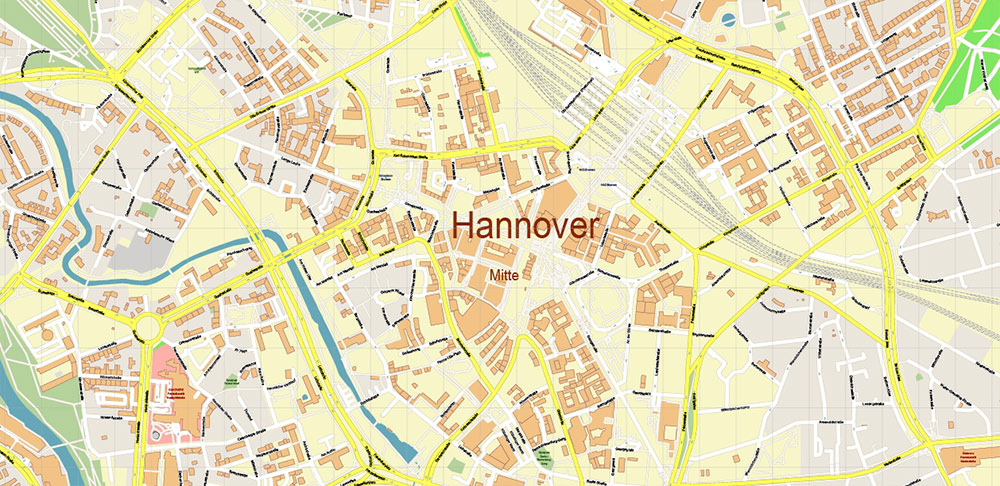 Hannover Germany PDF Vector Map: City Plan High Detailed Street Map editable Adobe PDF in layers