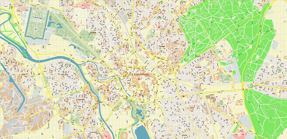 Hannover Germany PDF Vector Map: City Plan High Detailed Street Map editable Adobe PDF in layers