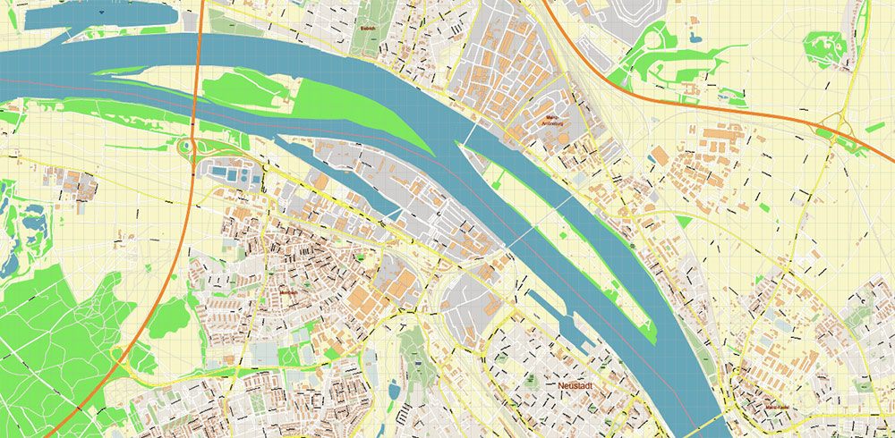 Mainz + Wiesbaden Germany PDF Vector Map: City Plan High Detailed Street Map editable Adobe PDF in layers