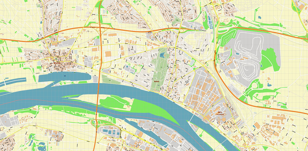 Mainz + Wiesbaden Germany Map Vector City Plan High Detailed Street Map editable Adobe Illustrator in layers