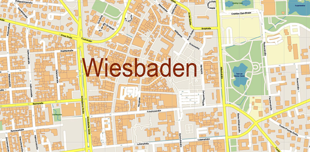 Mainz + Wiesbaden Germany Map Vector City Plan High Detailed Street Map editable Adobe Illustrator in layers