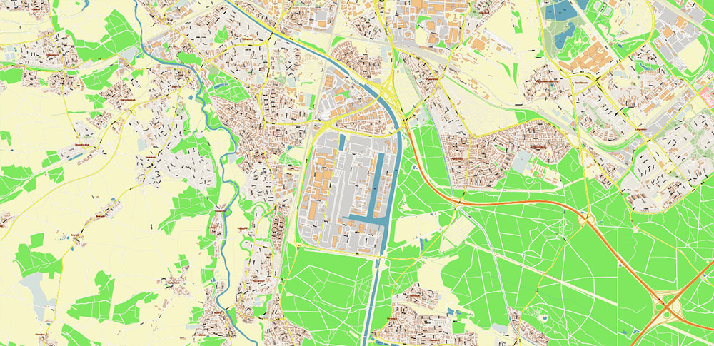 Nuremberg / Nürnberg Germany PDF Vector Map: City Plan High Detailed Street Map editable Adobe PDF in layers
