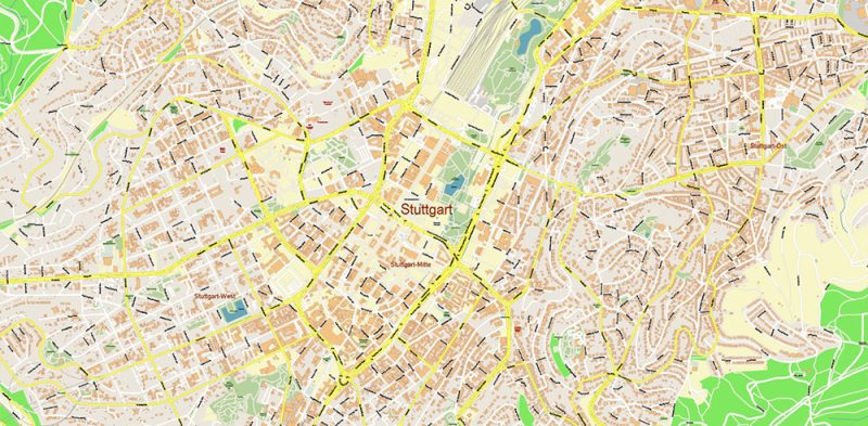 Stuttgart Germany Map Vector City Plan High Detailed Street Map editable Adobe Illustrator in layers