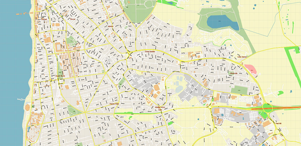 Blackpool + Preston + Garstang UK PDF Vector Map: City Plan High Detailed Street Map editable Adobe PDF in layers
