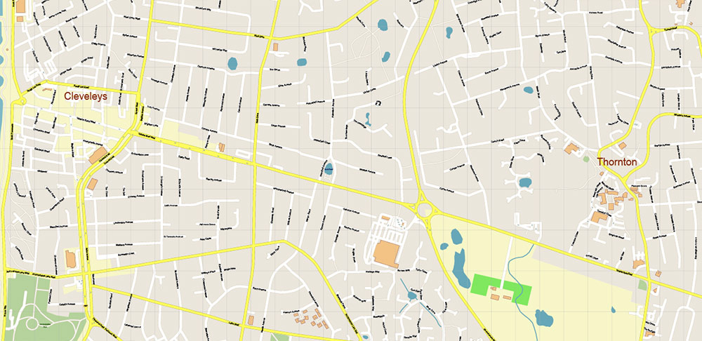 Blackpool + Preston + Garstang UK Map Vector City Plan High Detailed Street Map editable Adobe Illustrator in layers