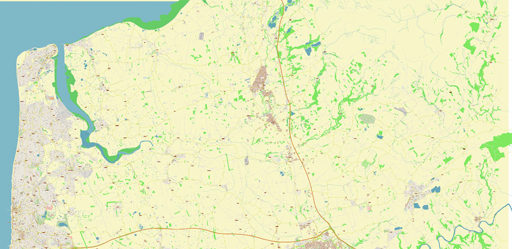 Blackpool + Preston + Garstang UK Map Vector City Plan High Detailed Street Map editable Adobe Illustrator in layers