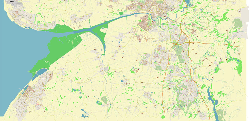 Blackpool + Preston + Garstang UK PDF Vector Map: City Plan High Detailed Street Map editable Adobe PDF in layers