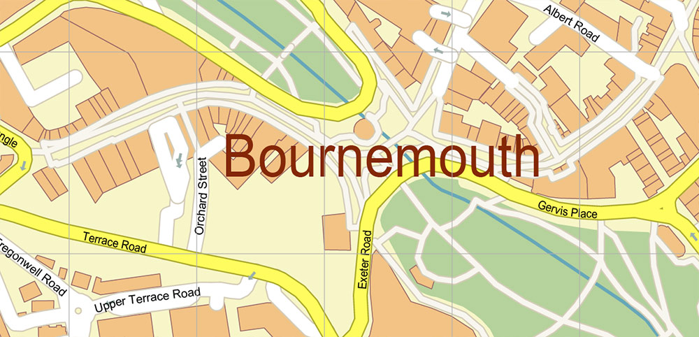 Bournemouth UK PDF Vector Map: City Plan High Detailed Street Map editable Adobe PDF in layers
