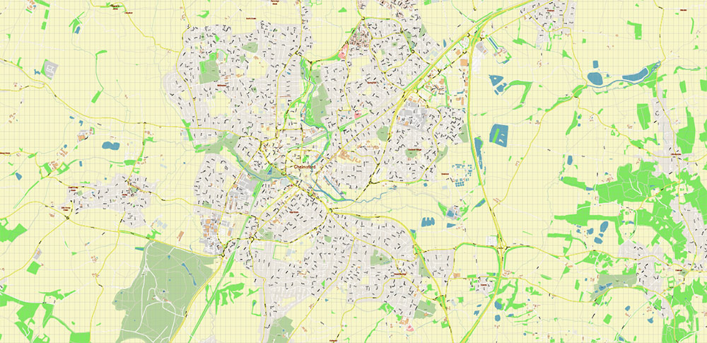 Chelmsford UK PDF Vector Map: City Plan High Detailed Street Map editable Adobe PDF in layers