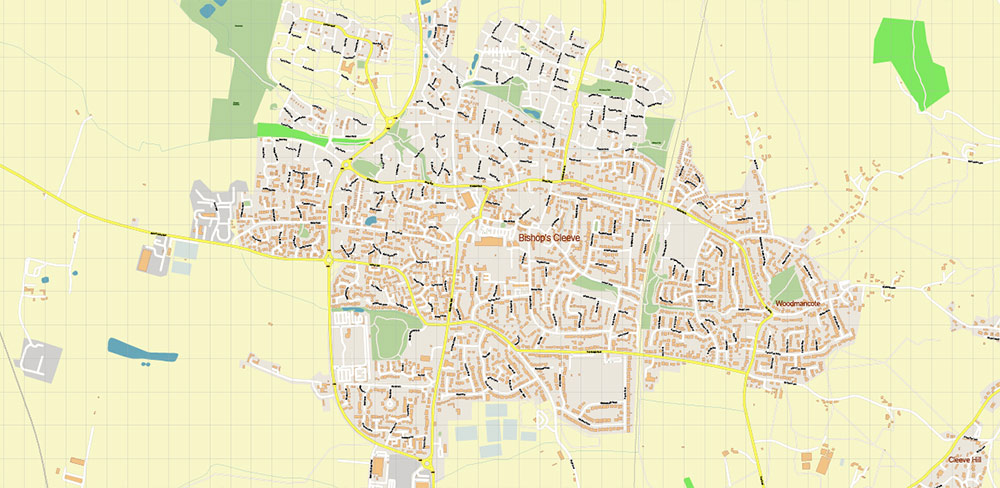 Cheltenham UK PDF Vector Map: City Plan High Detailed Street Map editable Adobe PDF in layers