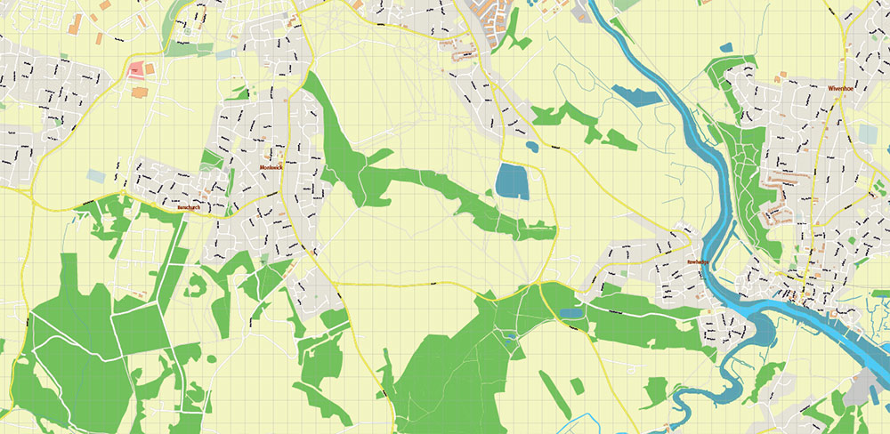 Colchester UK PDF Vector Map: City Plan High Detailed Street Map editable Adobe PDF in layers