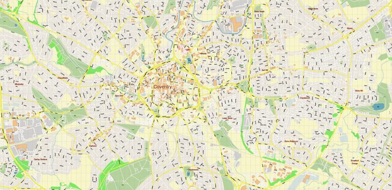 Coventry UK Map Vector City Plan High Detailed Street Map editable Adobe Illustrator in layers