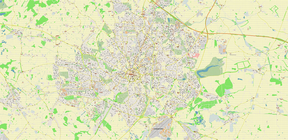 Coventry UK PDF Vector Map: City Plan High Detailed Street Map editable Adobe PDF in layers