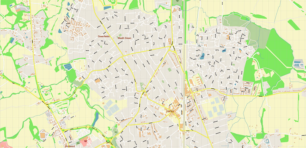 Crawley + Gatwick Airport UK Map Vector City Plan High Detailed Street Map editable Adobe Illustrator in layers