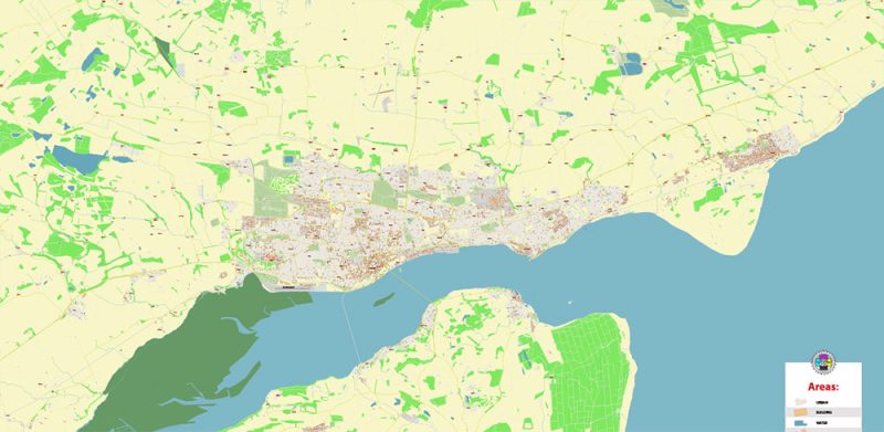 Dundee UK Map Vector City Plan High Detailed Street Map editable Adobe Illustrator in layers