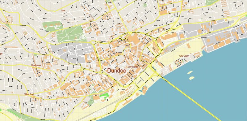Dundee UK Map Vector City Plan High Detailed Street Map editable Adobe Illustrator in layers