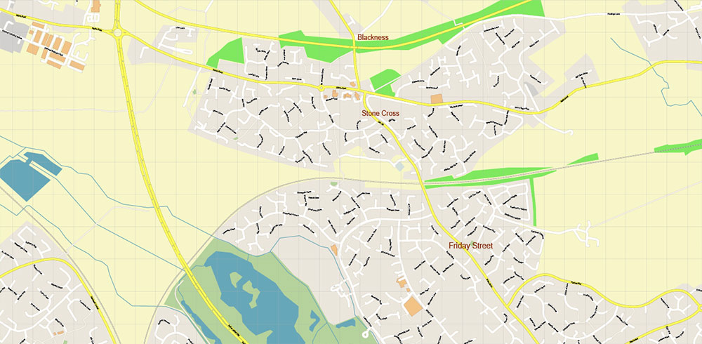 Eastbourne + Bexhill + Hastings UK PDF Vector Map: City Plan High Detailed Street Map editable Adobe PDF in layers