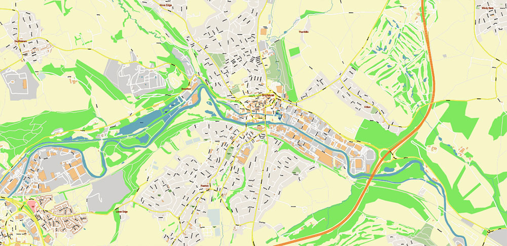 Leeds + Bradford UK PDF Vector Map: City Plan High Detailed Street Map editable Adobe PDF in layers