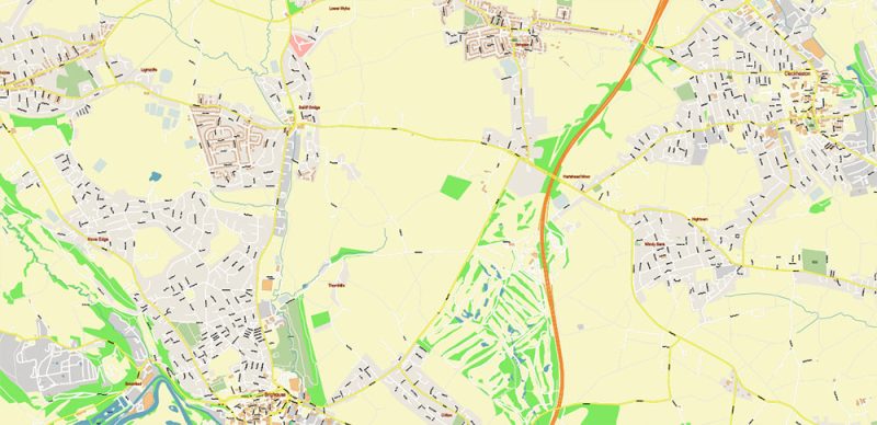 Leeds + Bradford UK Map Vector City Plan High Detailed Street Map editable Adobe Illustrator in layers