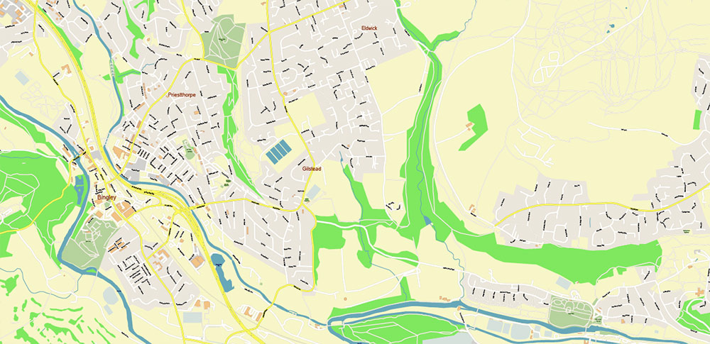 Leeds + Bradford UK PDF Vector Map: City Plan High Detailed Street Map editable Adobe PDF in layers