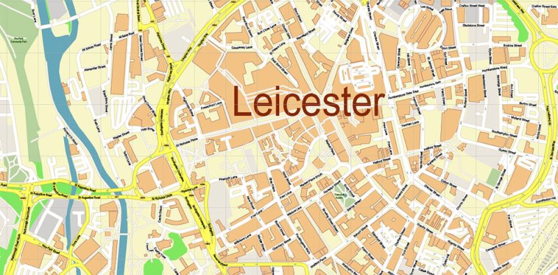 Leicester UK Map Vector City Plan High Detailed Street Map editable Adobe Illustrator in layersLeicester UK Map Vector City Plan High Detailed Street Map editable Adobe Illustrator in layers