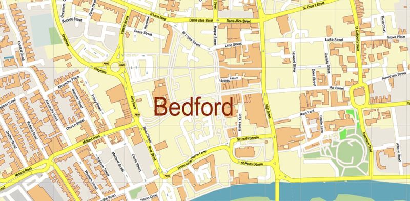 Luton + Milton Keynes + Bedford + Bletchley UK Map Vector City Plan High Detailed Street Map editable Adobe Illustrator in layers