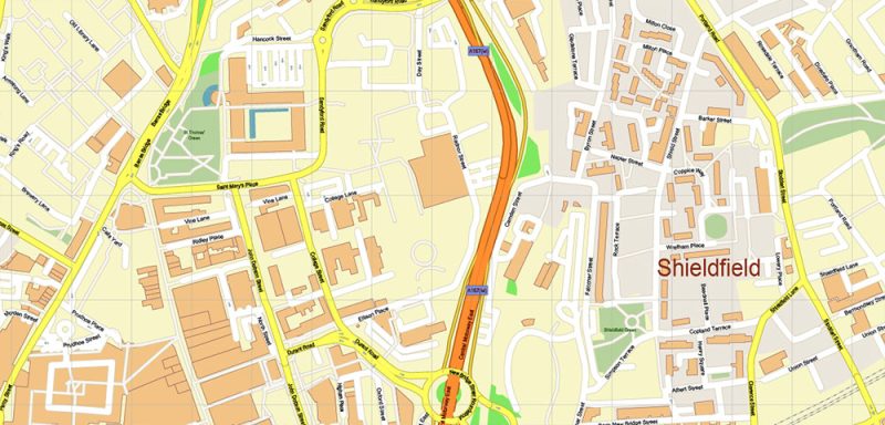 Newcastle Upon Tyne UK Map Vector City Plan High Detailed Street Map editable Adobe Illustrator in layers